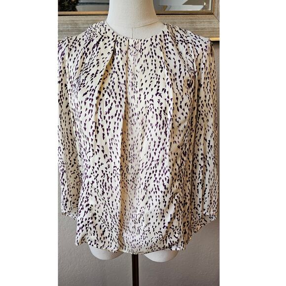 Isoude Pleated Spotted Silk Button Back Top Women‎ Size M Multicolor Career Work - Picture 1 of 6